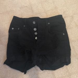 LF Carmar Black Denim Button High Waisted Shorts
